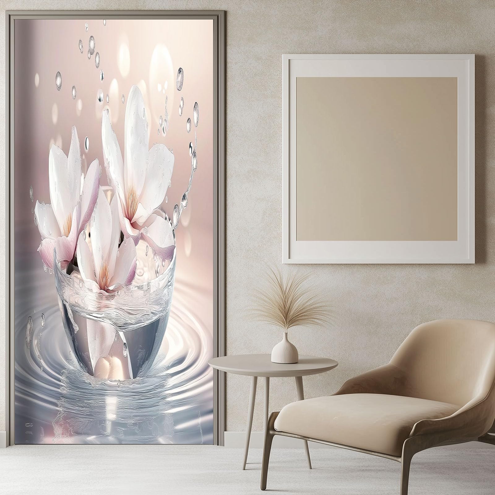Stickers porte 3D magnolia blanc 77x200cm poster rose auto-adhésif en PVC