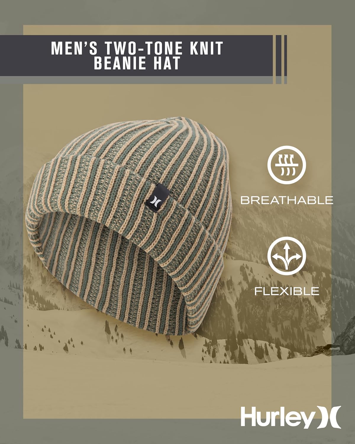 Hurley Mens Beanie - Two Tone Double Layered Cable Knit Acrylic Beanie for Men - Deep Fit Winter Hat Beanies for Men - Image 2