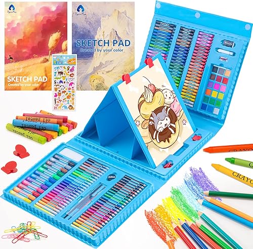 Vista 11 de VigorFun Suministros de arte, juego de arte de 240 piezas, kits de dibujo para manualidades con caballete triple de doble cara, blocs de bocetos