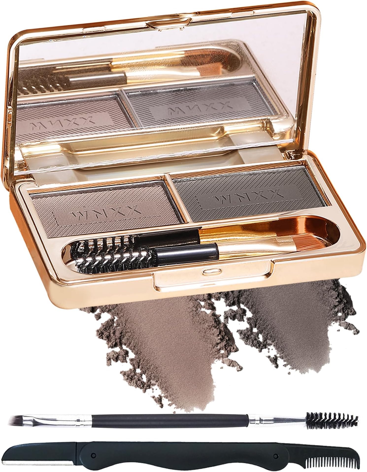 Eyebrow Powder Kit-2 Colors Eye Brow Tinting Powder Palette Long-Lasting Waterproof, Light Dark Grey Brown Brow Filler Product, Mother's Day Makeup Gift for Women Girl, with Mirror Brow Brush-Set 02