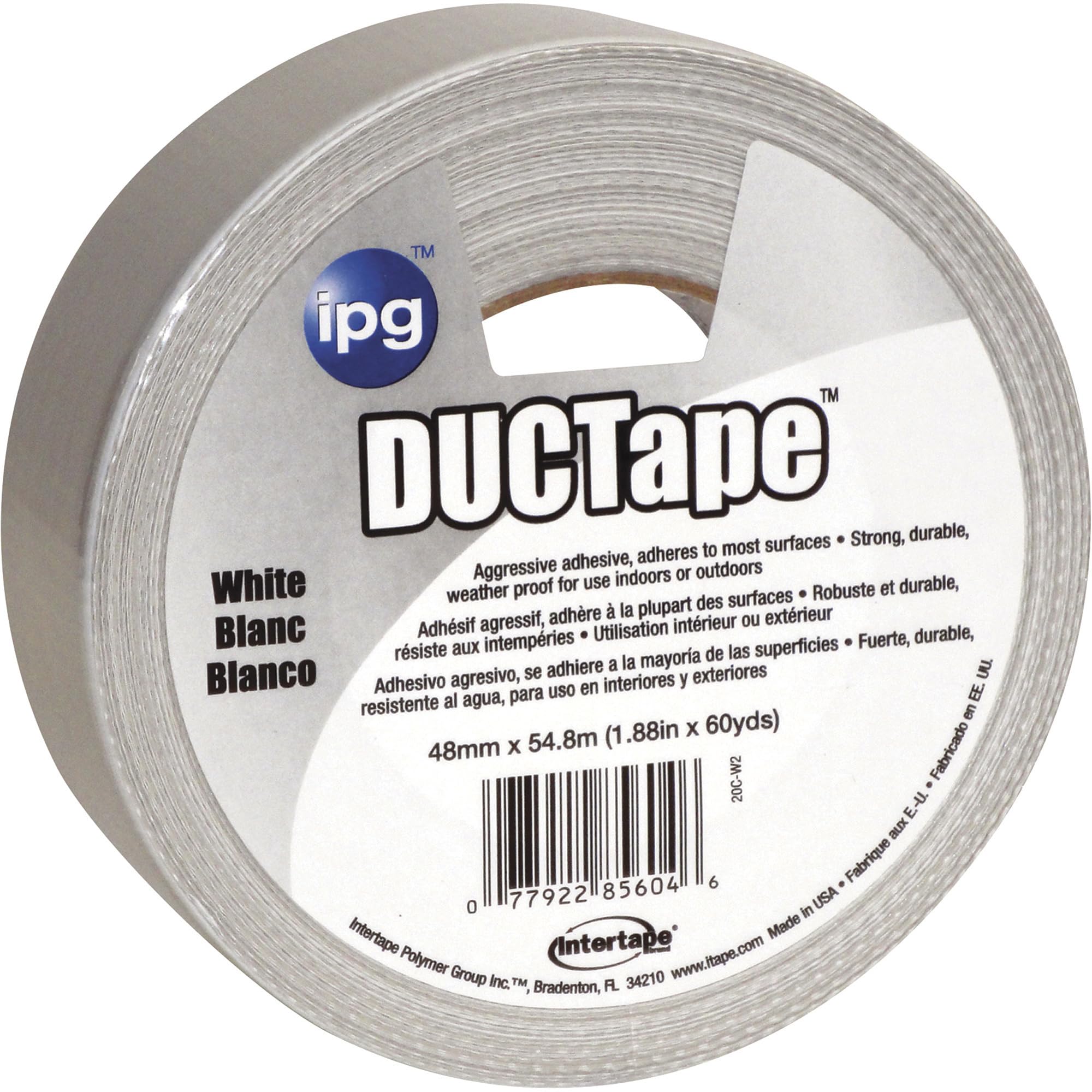 IPG JobSite DUCTape, cinta de conducto de color, 4.8 cm x 60 yardas, blanco (rollo único)