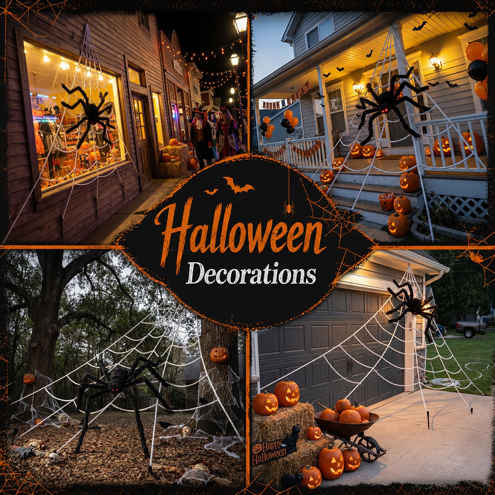Giant Spider Web Halloween Decor - 70" Spider -5
