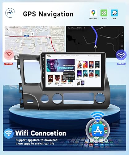 Miniatura 4 de Carplay - Estéreo inalámbrico para coche Android para Honda Civic 2006-2011, compatible con Android Auto inalámbrico con navegación GPS WiFi, cámara
