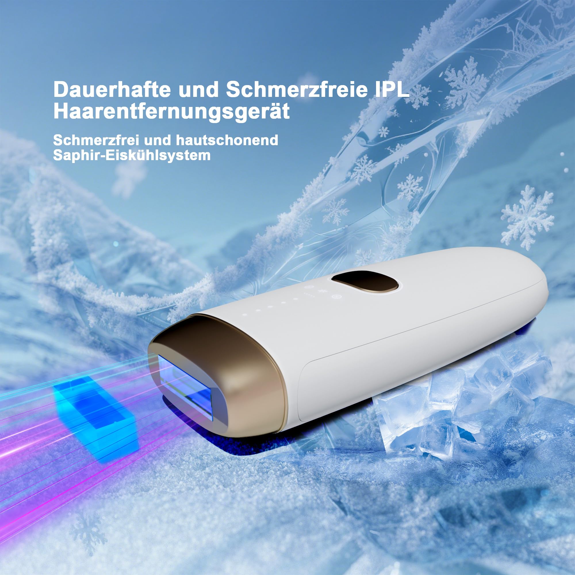 IPL Geräte Haarentfernung,Dauerhafte und Schmerzfreie IPL Haarentfernungsgerät mit Saphir-Eiskühlsystem, IPL Laser für Achseln, Beine, Bikinizone, Körper，Weiß & Rosegold