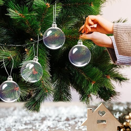 Miniatura 4 de HealthSTEC 24 bolas de adornos iridiscentes, decoraciones de Navidad, adornos de plástico iridiscente transparente con hilo plateado, decoraciones