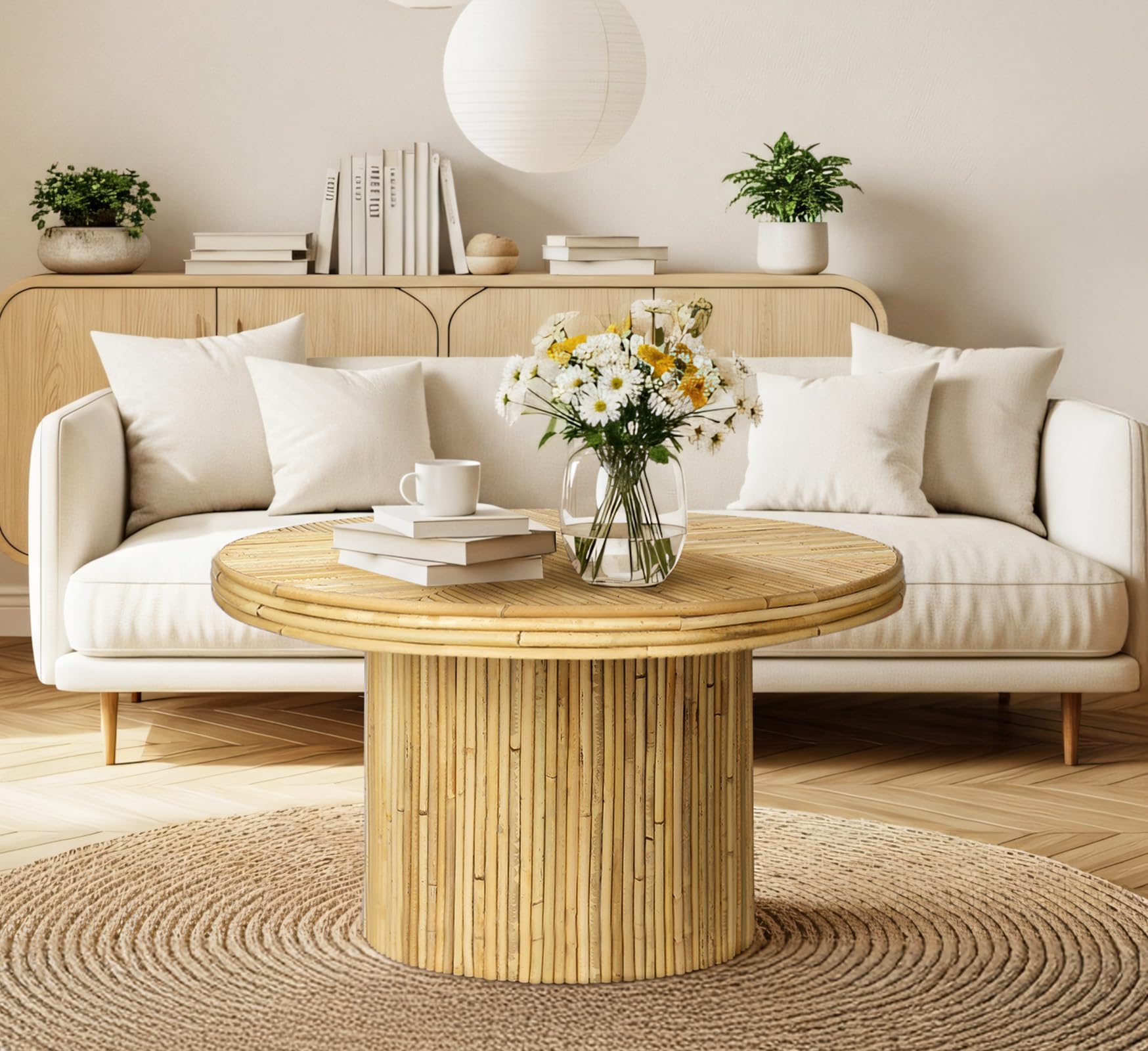 Amazon.com: Round Rattan Coffee Table - Mid Century Modern, Boho
