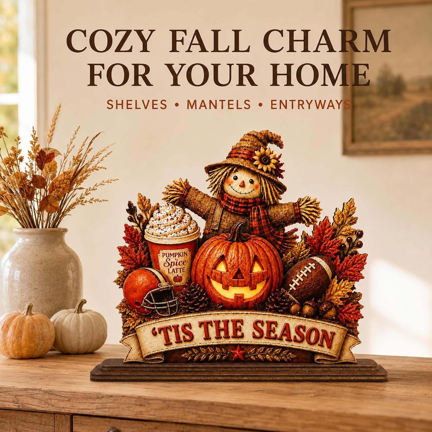 Tis The Season Wood Sign Fall Wall Shelf Decor, Fall Halloween Decorations