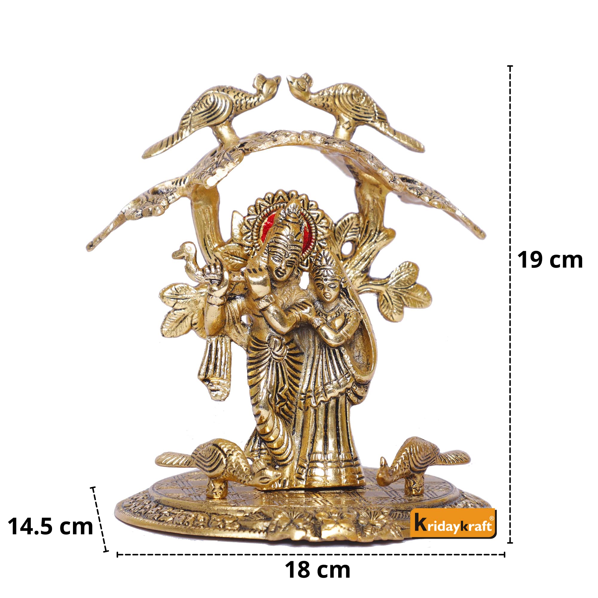 Prince Home Decor & Gifts Fabric Gold Oxidized Finish Radha Krishna Playing Flute Under Tree God Idols for Home Decor (Multicolour, Standard) - Image 2 thumbnail