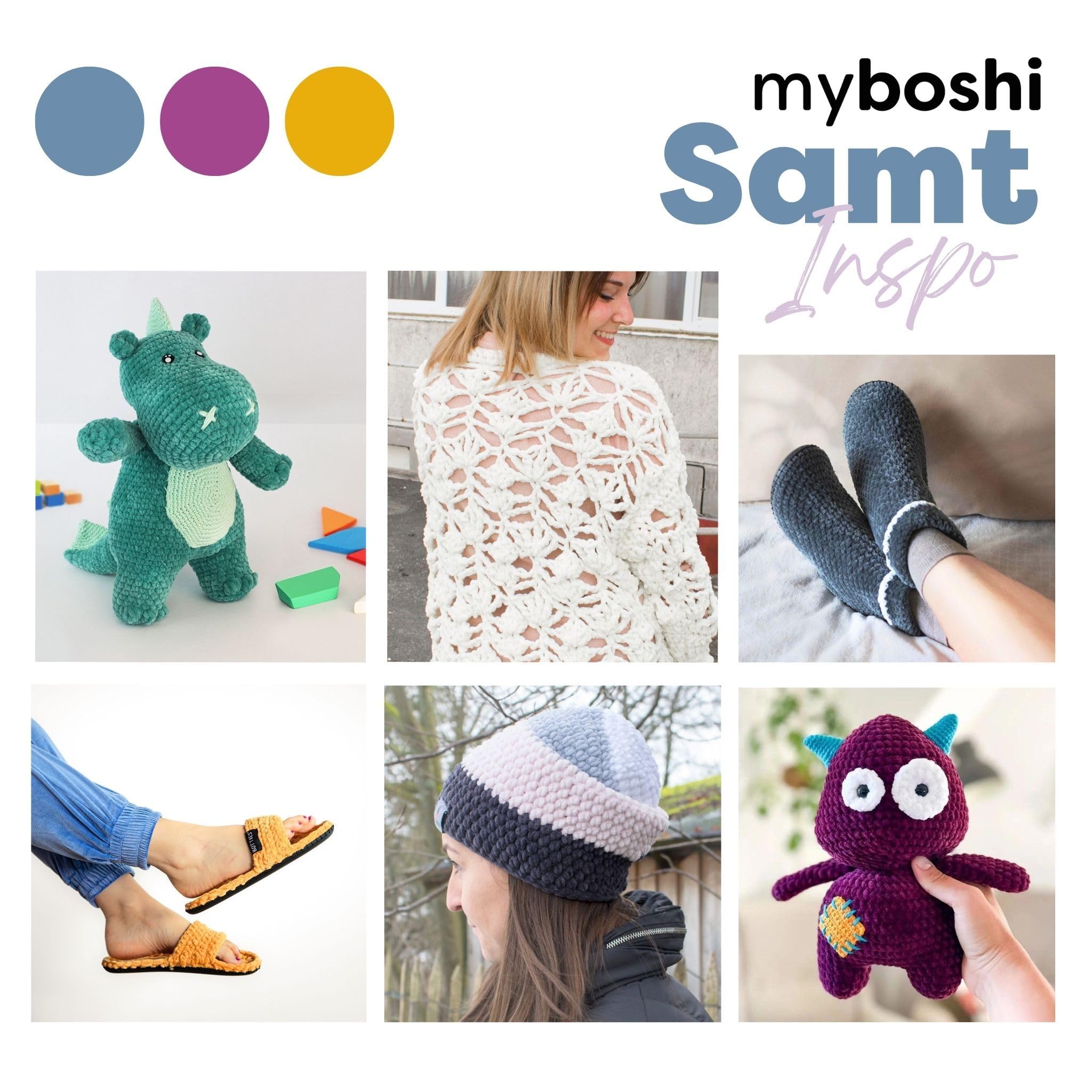 myboshi Samt Wolle zum Häkeln und Stricken, weiche Chenille Wolle im XXL-Knäuel, perfekt für Amigurumi und Kissen, 100% flauschige Polyester, 100g, Ll 100m Grau (Robbe), 10 Knäuel