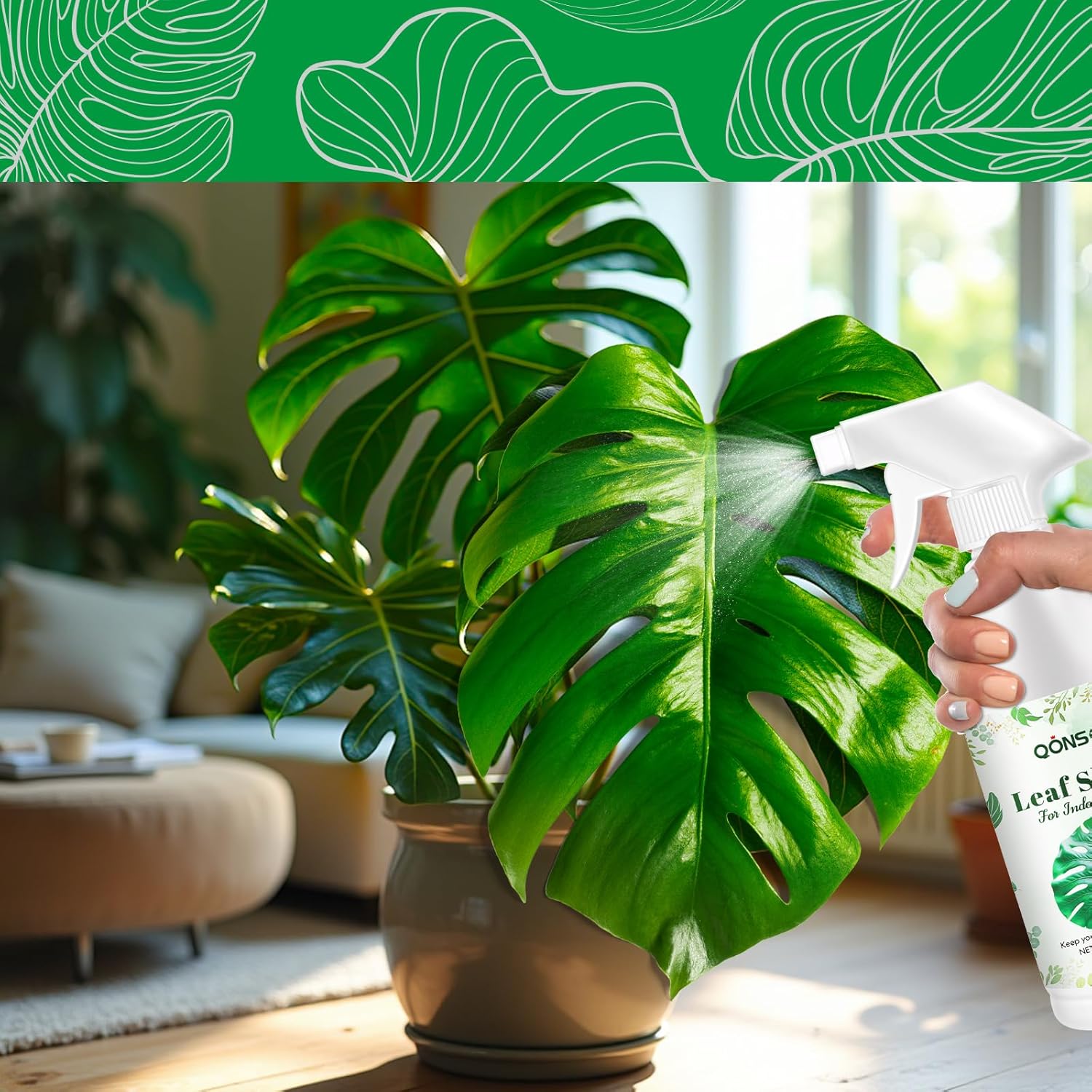 Leaf Shine Spray - Ready-to-Use Gloss & Polish for Indoor Plants, Instant Glow Leaf Cleaner for Indoor Plants, Ideal for Fiddle Leaf Fig, Ficus Audrey, Monstera and More - 16.91 OZ