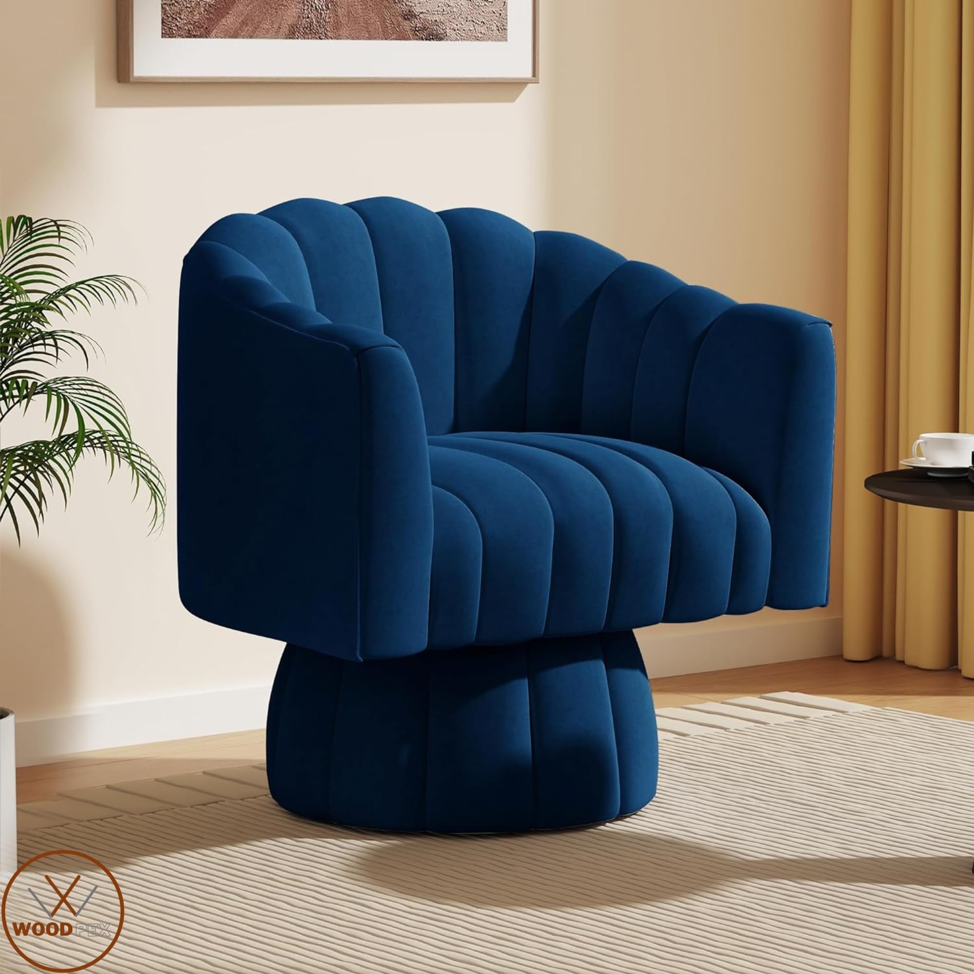 WOOD PEX Mid Century Cuddle Barrel Accent Sofa Chairs - Fluffy Velvet Fabric Chairs for Living Room, Bedroom, Office, Waiting Rooms (Navy Blue, Single Chair)