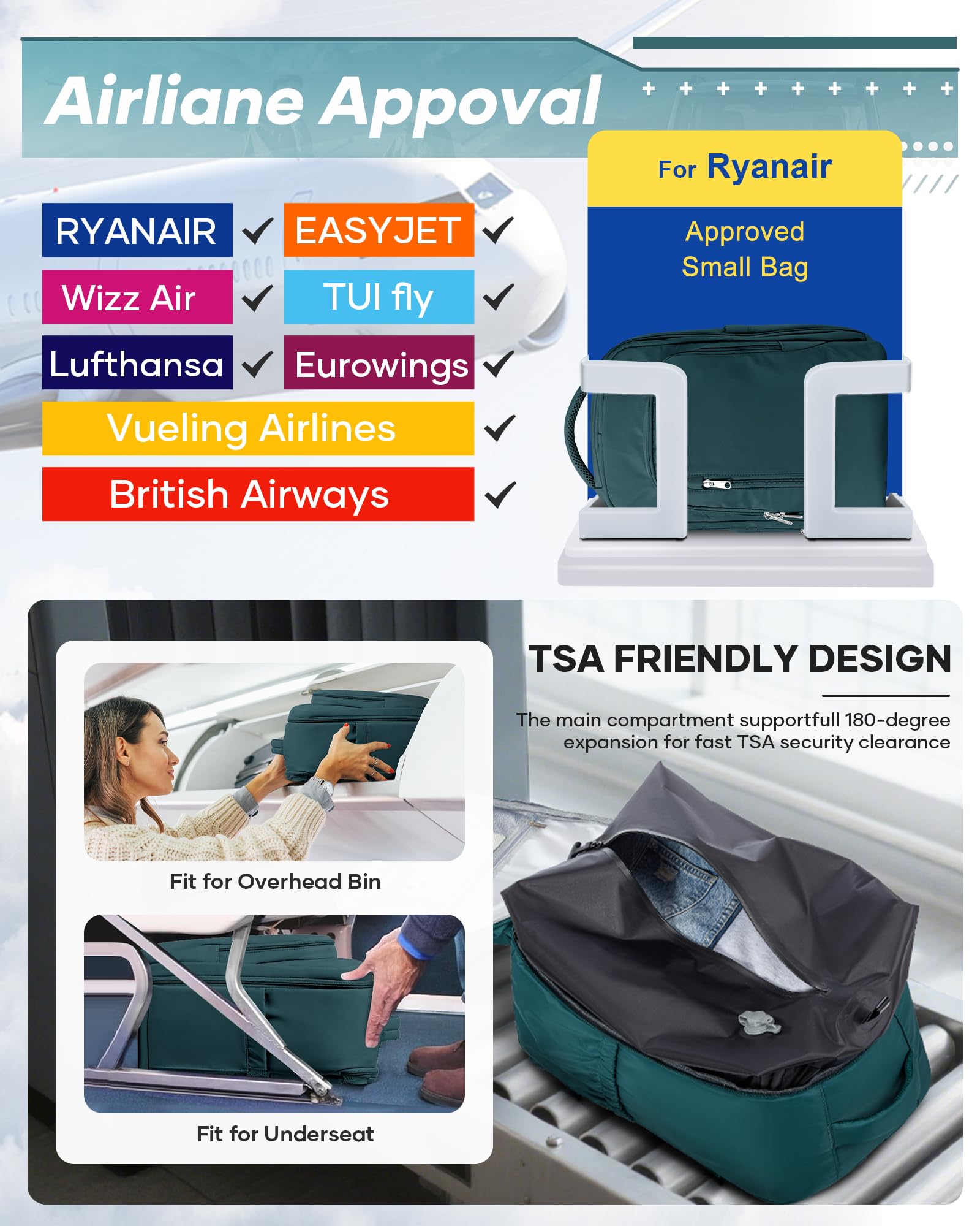 SZLX Zaino Ryanair 40x30x20 Sottovuoto con Pompa Zaino Ryanair 40x20x25 Donna Zaino da Viaggio Wizzair Bagaglio a Mano Uomo per Laptop da 14 Pollici Borse da Cabina 45x36x20 Easyjet con Porta Scarpe