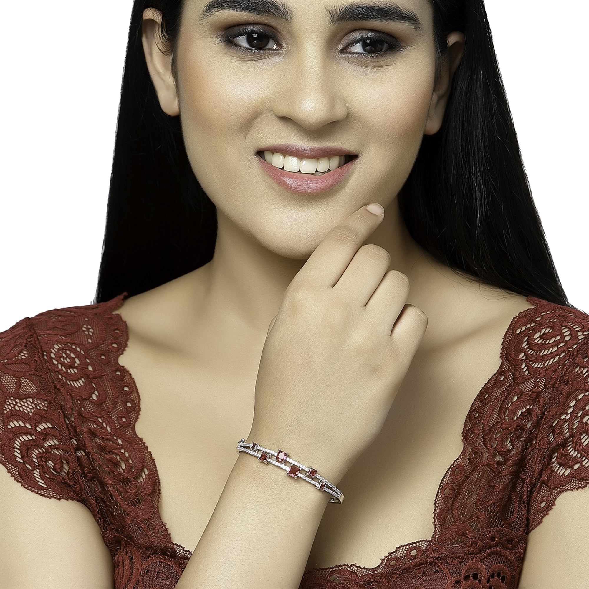 Rhodium-Plated American Diamond Studded Kada Bracelet