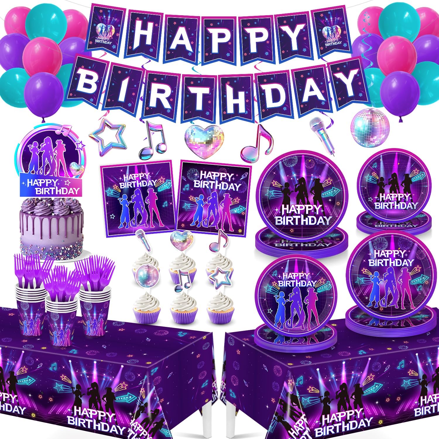 179Pcs K-Pop Birthday Decorations for 24 Guests, Music Party Supplies