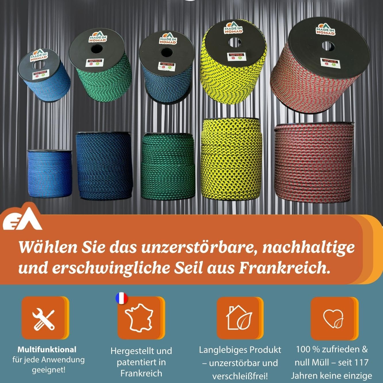 Knotty Rope 100m x 6mm Paracord & Festmacher Seil aus reißfestem Polypropylen, hält bis zu 2300 kg Für Wäscheleine, Bushcraft, Holzscheite, Camping und Outdoor Survival Gear Schnur Made in France