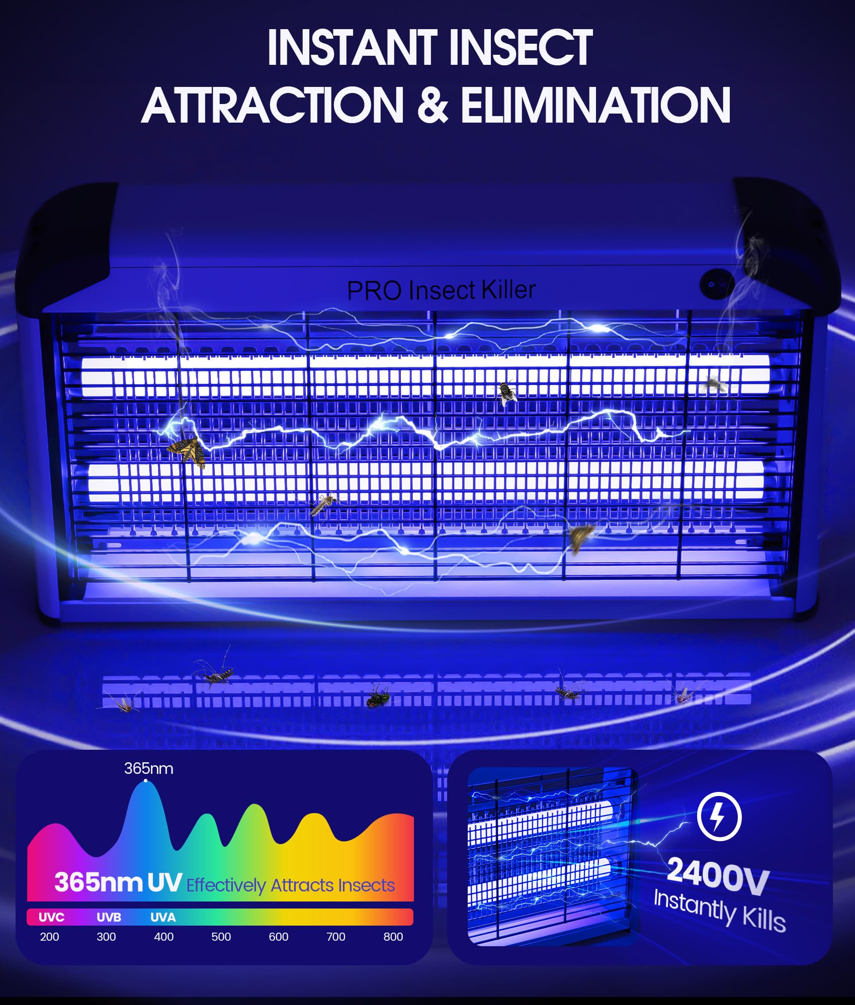 Spectracide Killer di insetti per zanzare, 30 W, trappola per insetti, volanti, elettrica, 2400 V, lampada UV anti zanzare, per interni efficaci, per mosche, vespe moscerini, zanzare, falene