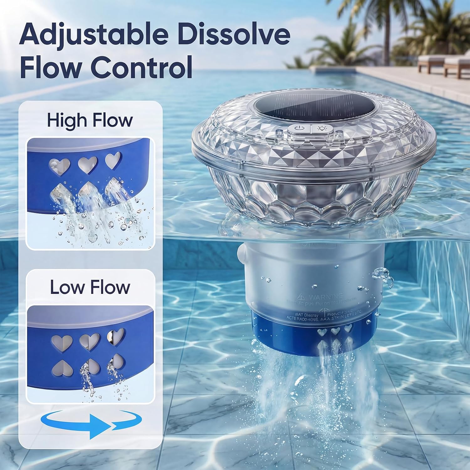 Floating Tablet Dispenser with Thermometer & Solar LED, Digital Screen Pool/Hot Tub Spa Floater, Button-Control Light, Adjustable Tablet Release, Anti-Sinking, No Chemicals Included