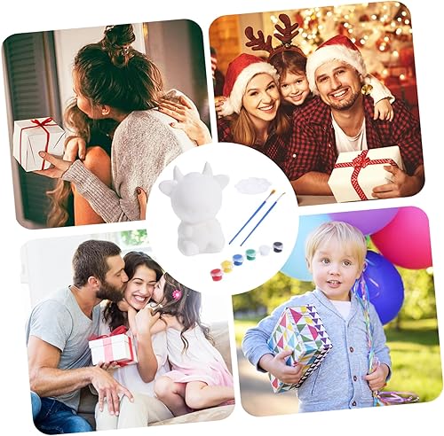 Miniatura 8 de Amosfun Hucha de vaca de 1 pieza, embrión blanco, juguetes para niños, alcancía para niños, pintura para niños, sin esmaltar, olla de ahorro para