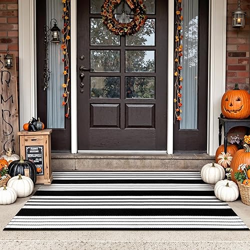 Miniatura 16 de Tiveney Tapete para puerta delantera, entrada exterior, 2 x 3 pies, alfombra de otoño para exteriores, alfombra lavable de algodón tejido de algodón