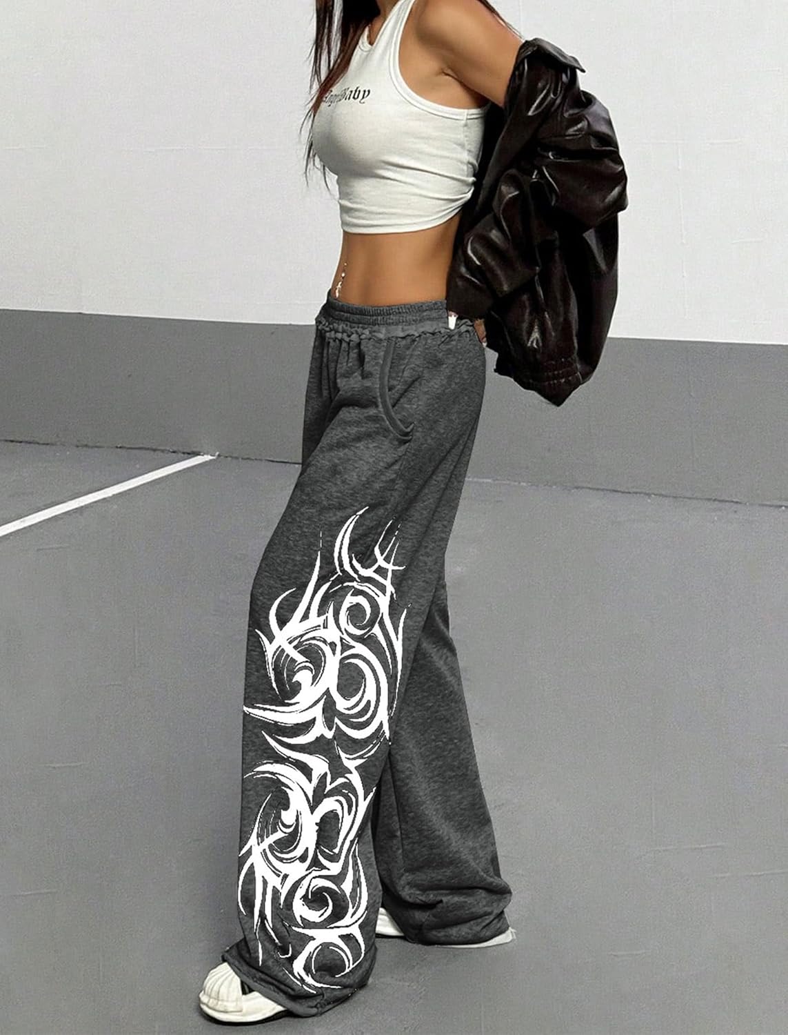 ZAFUL Womens Wide Leg Sweatpants Y2K Gothic Graffiti High Waisted Lounge Pants Athletic Joggers Pants with Pockets - Image 5