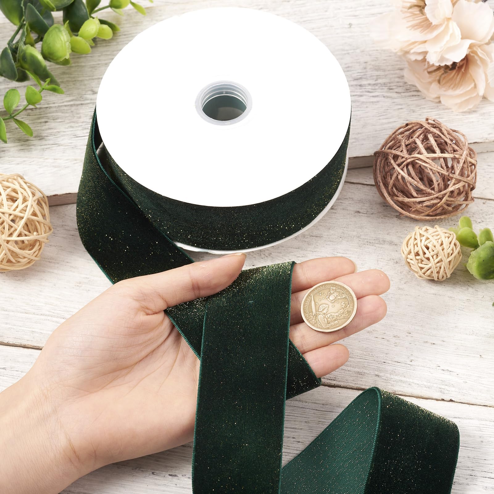 Pretty Jolly Nastro Lucido Metallizzato Verde, 4 Rotoli Da 20 Metri Totali, Larghezza 3,8 Cm, Fatto A Mano In Tessuto Luminoso, Per Confezioni Regalo E Bouquet - 2