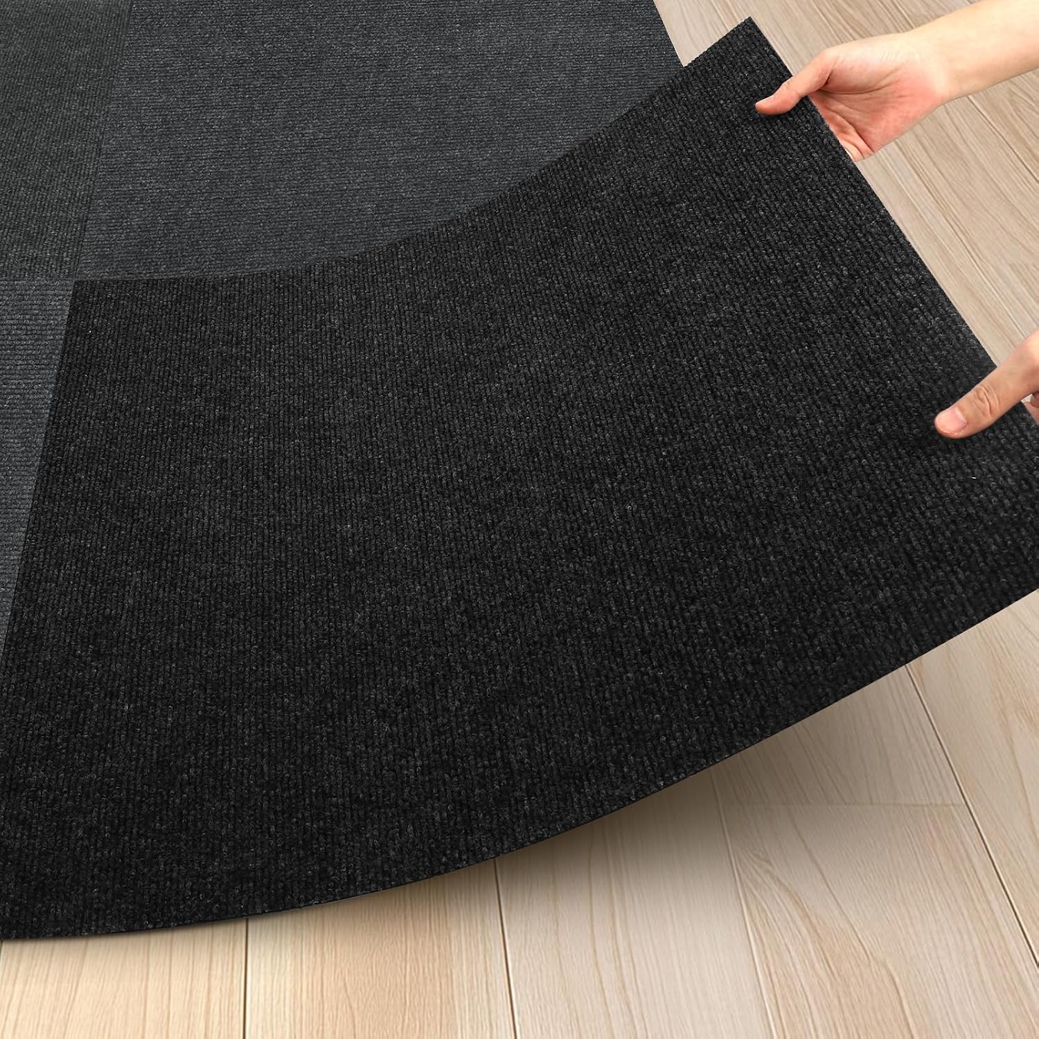 24"x 24" Carpet Tiles Peel and Stick 20Pcs, Non-Slip Carpets Squares (80 Sqft/Box, Black) - Indoor Outdoor Carpet Tiles, Self Adhesive DIY Installation for Room/Kitchen/Basement/Garage