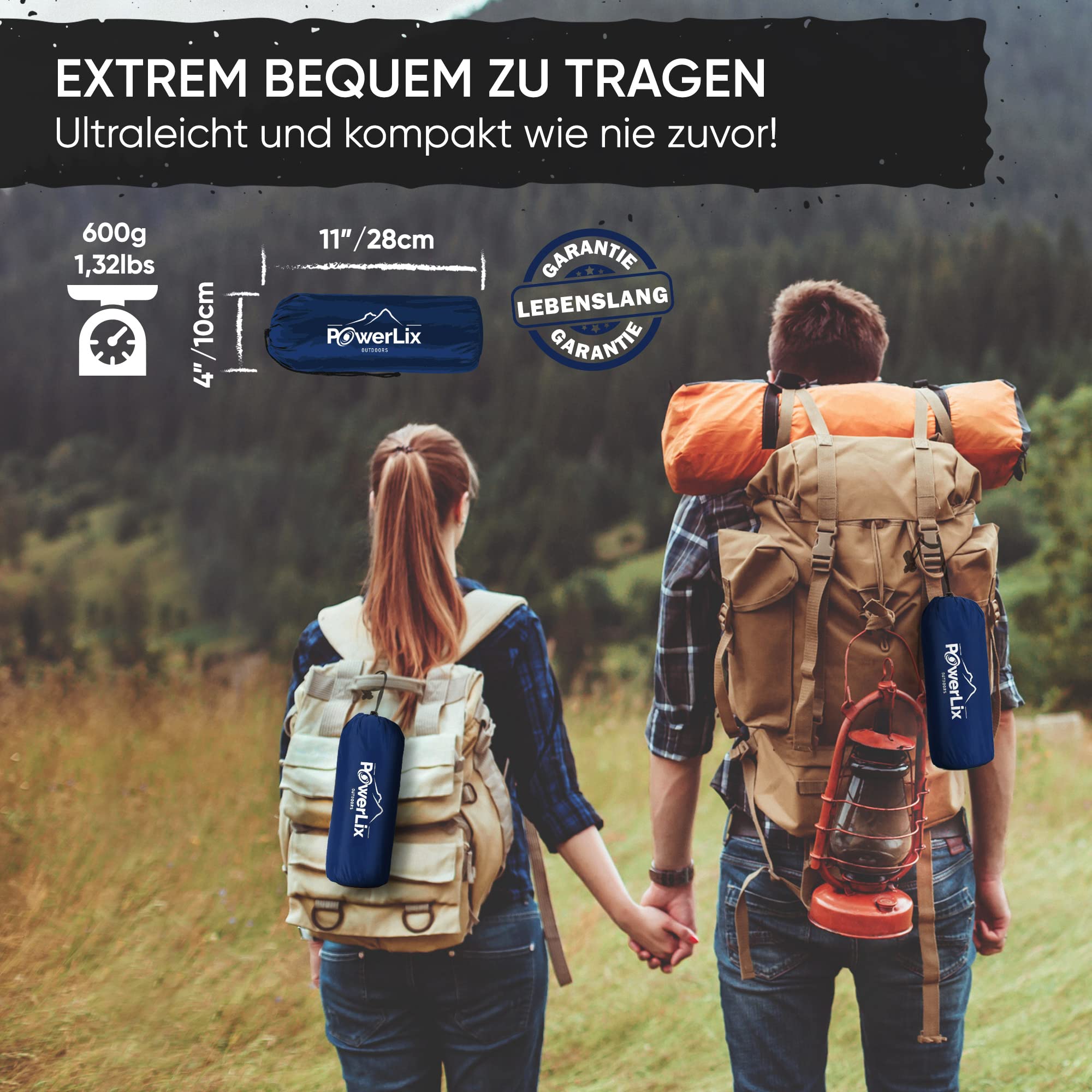 POWERLIX Camping Outdoor Luftmatratze - Ultraleichte Aufblasbare Isomatte, kompakte und leichte für Outdoor, Camping,Rucksackreisen, Wandern - Aufblassack, Tragetasche, Reparaturset