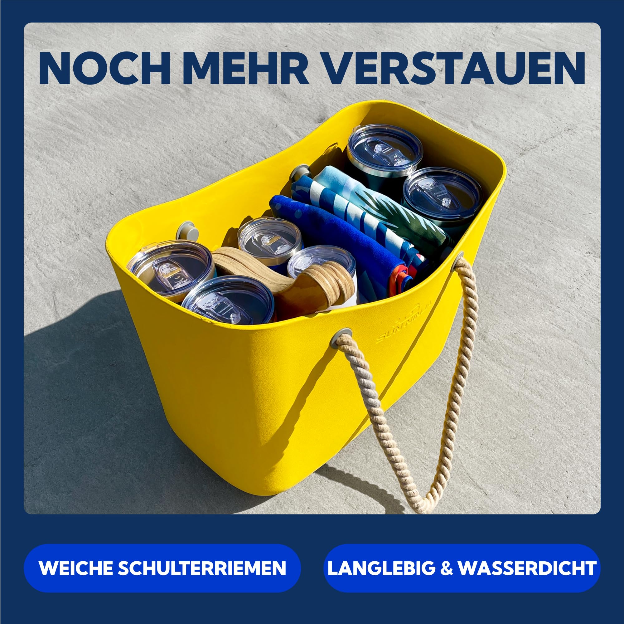 SUN NINJA Gummi-Strandtasche extra groß wasserdicht EVA-Tragetasche mit Seilgriffen
