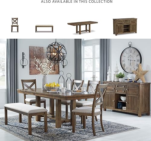 Miniatura 5 de Signature Design by Ashley Moriville - Banco de comedor tapizado rústico casual, gris y marrón Marrón,Beige