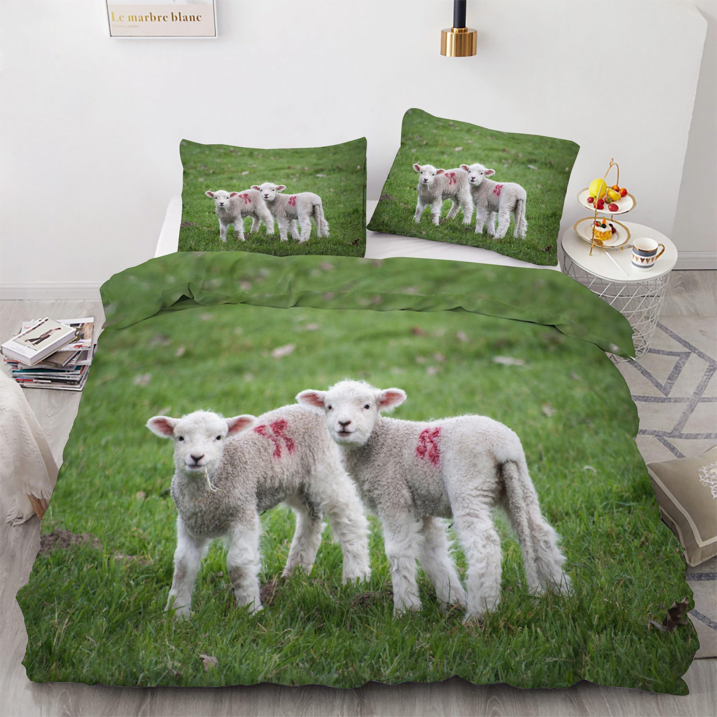 Housse de couette 220x240 prairie avec parure de lit agneau en microfibre douce et 2 taies