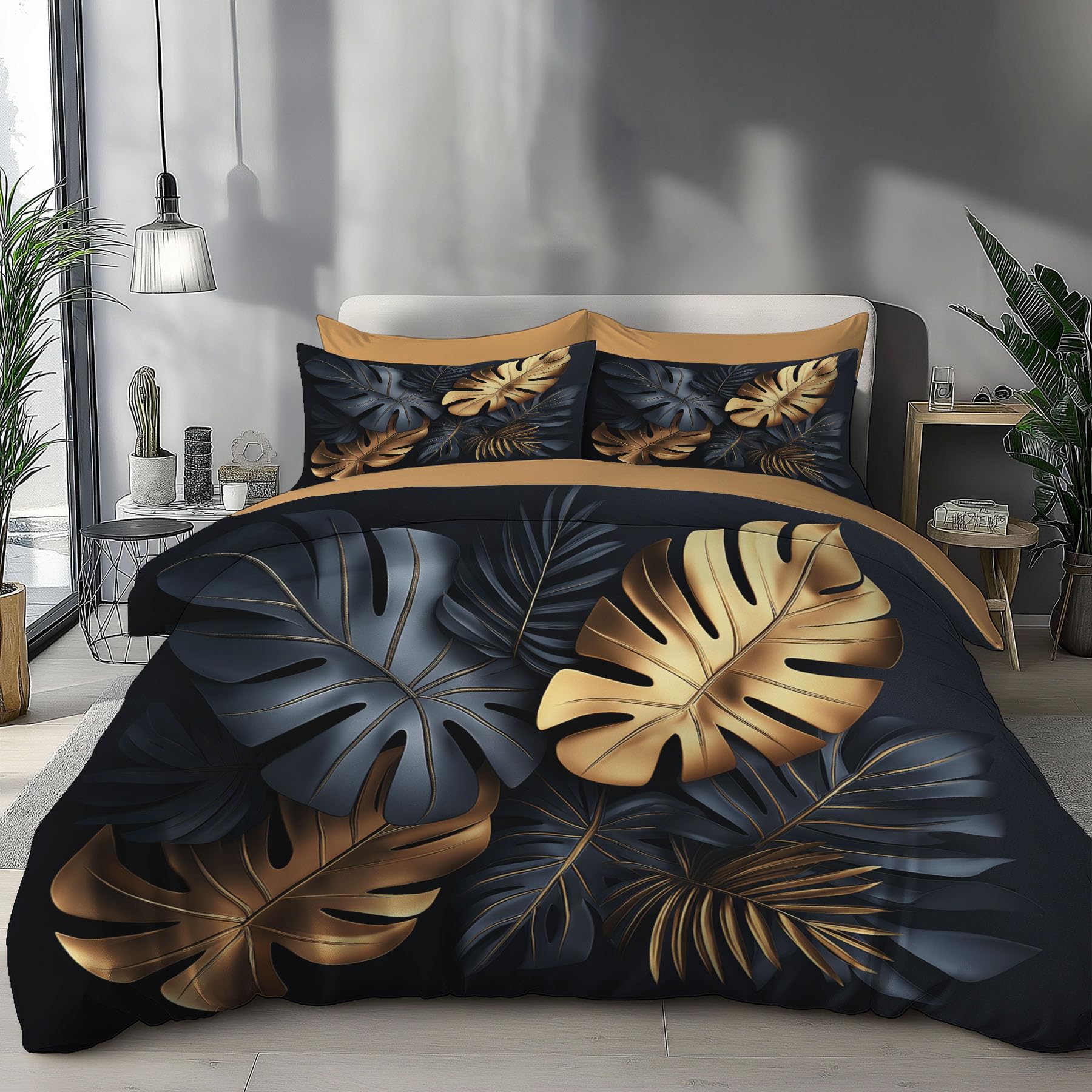 Parure de lit feuilles tropicales pour remplacer le linge de lit terne par un décor 3D vivant