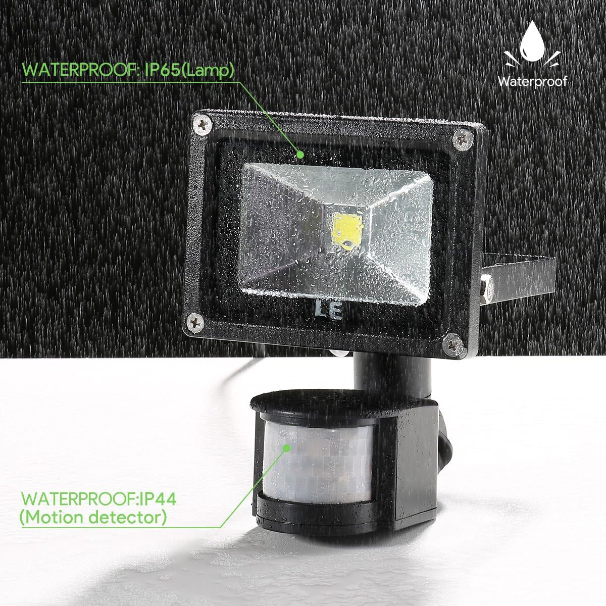 LE 10W Super Bright Motion Sensor Flood Light, Outdoor LED Flood Lights, 700lm, 100W Equivalent, 6000K Daylight White, Waterproof LED Security Light, PIR Floodlight, Basement Light