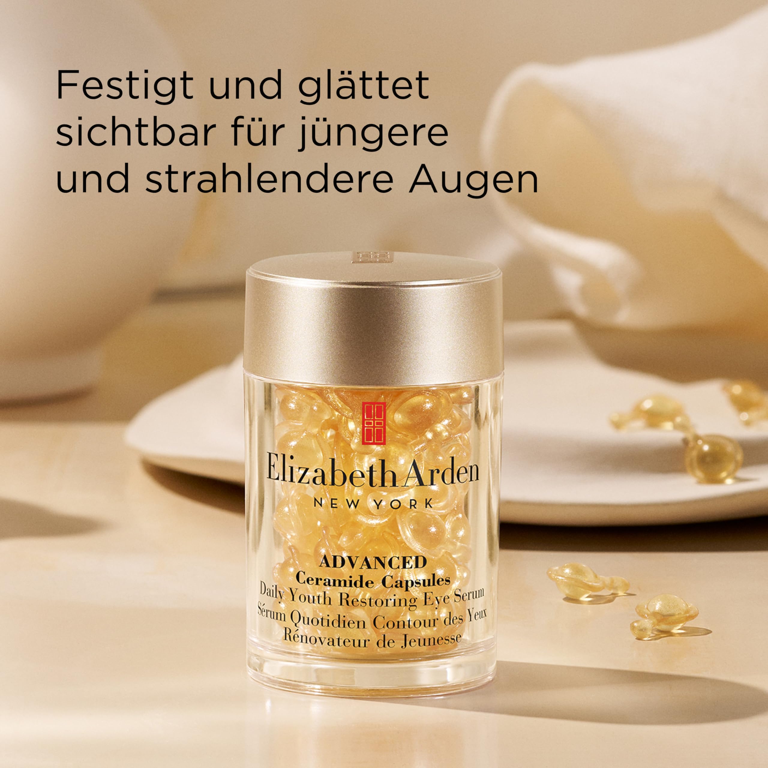 Elizabeth Arden - Ceramid Augenserum Kapseln, reduziert Schwellungen und feine Falten, intensive und langanhaltende Feuchtigkeitszufuhr, Einzeldosis, 1 pro Tag anwenden