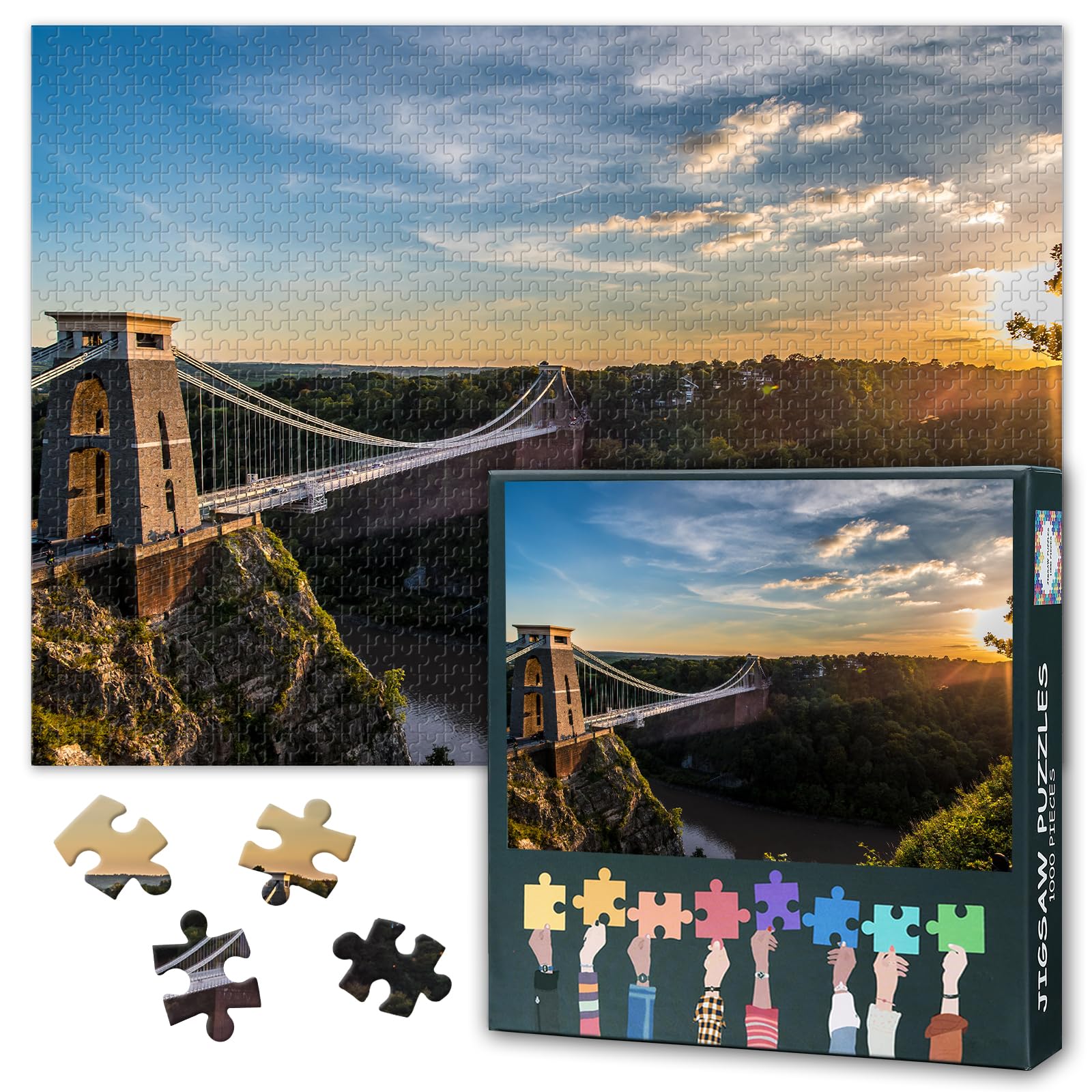 Puzzles for Adults 1000 Pieces, Clifton Suspension Bridge Bristol UK Jigsaw Puzzles, Adult Puzzle for Adults, Educational Fun Games or Toys for Elders Friends 20X27 INCH