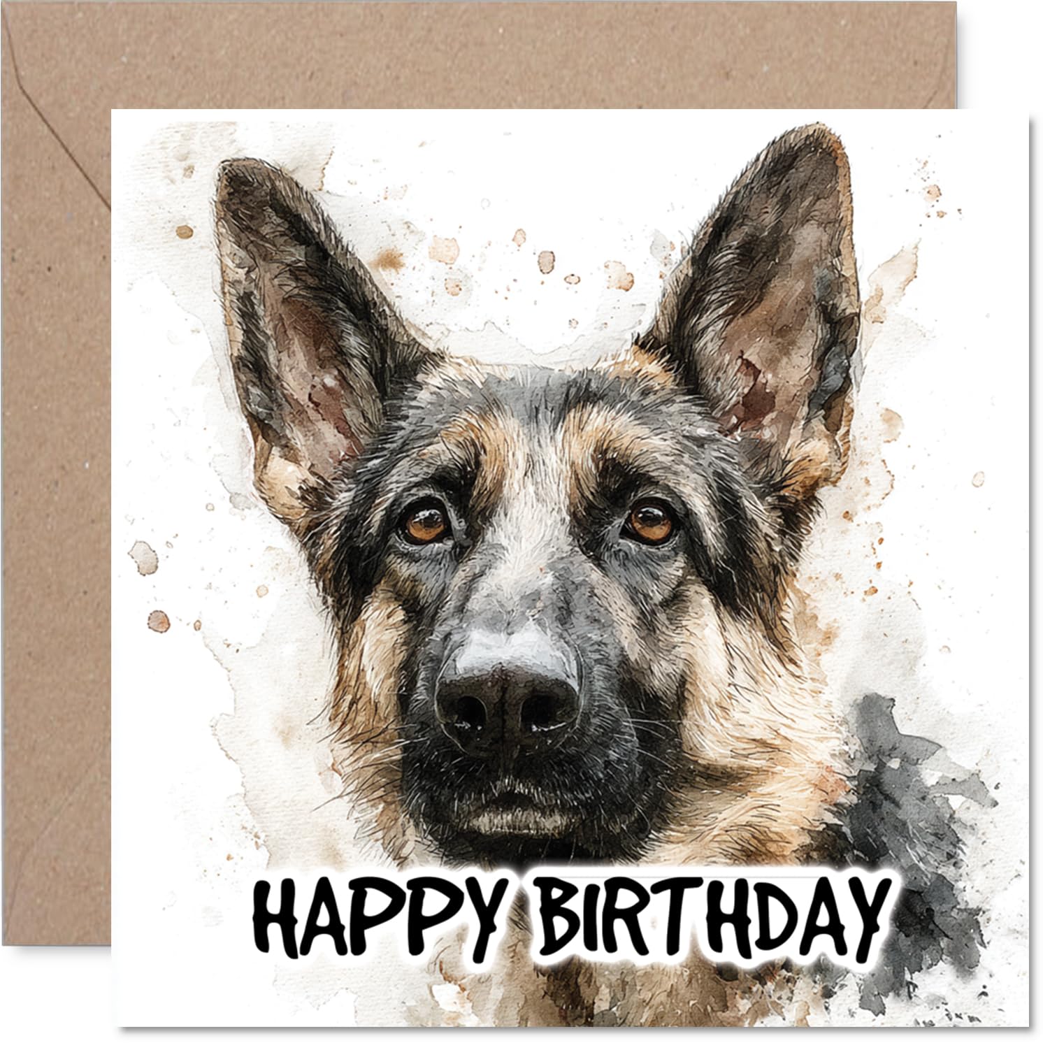 German Shepherd Birthday Card for Men Women - Dog Breeds - Happy Birthday Card for Neighbour Dad Grandad Son, 145mm Bday Greeting Cards