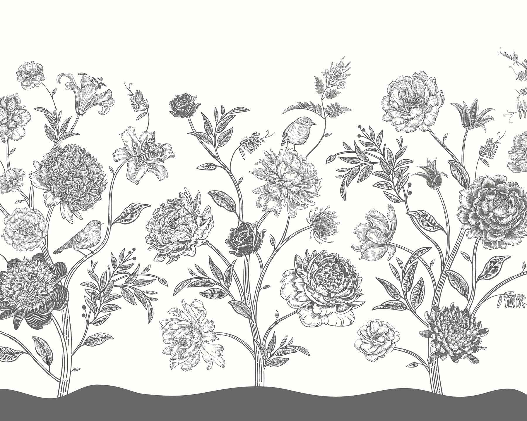 Papier peint de luxe roses Jacobean Brewster MUR356M noir intissé