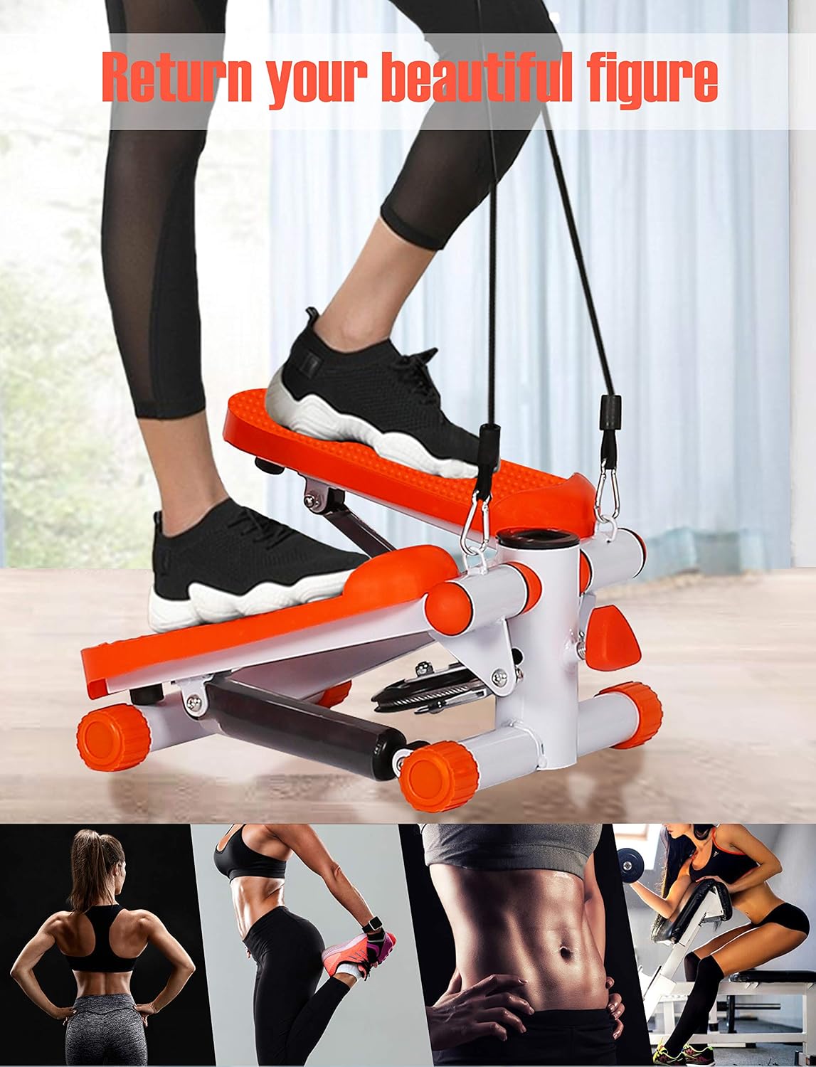 Real Relax Mini Stair Stepper with Resistance Bands and LCD Monitor, Fitness Exercise Equipment