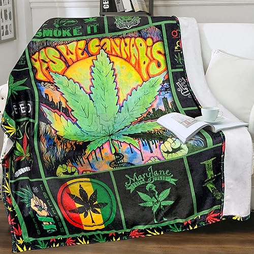 Manta de franela de malezas súper cálida y suave para cama, sofá, sofá, acurrucarse, transpirable, hojas de marihuana y cannabis, para todas las disponible en Yaxa Peru