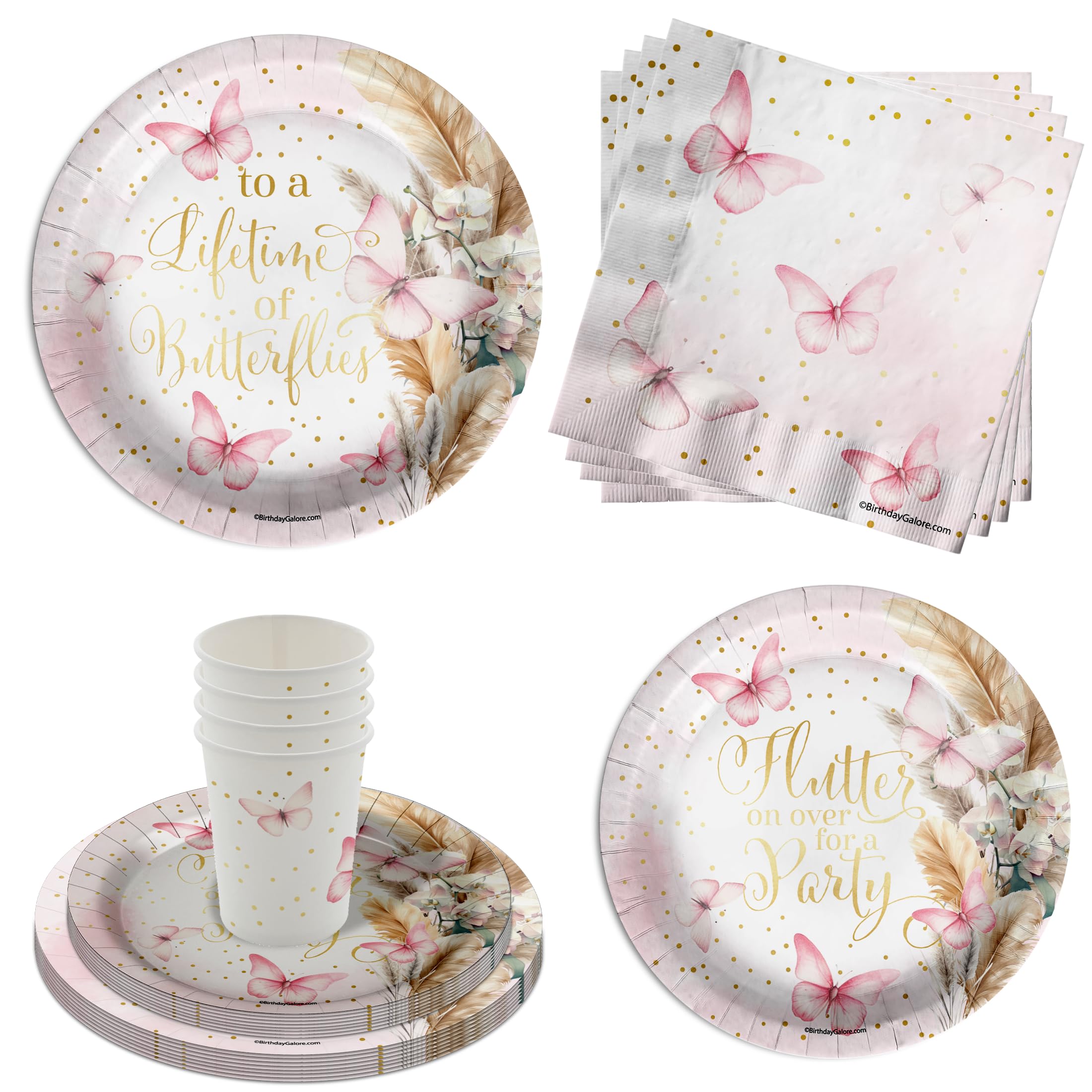 Butterfly Bridal Shower Party Supplies - 64 Piece Spring Bridal Shower Tableware Set Includes Large 9" Dinner Plates and 8" Dessert Paper Plates