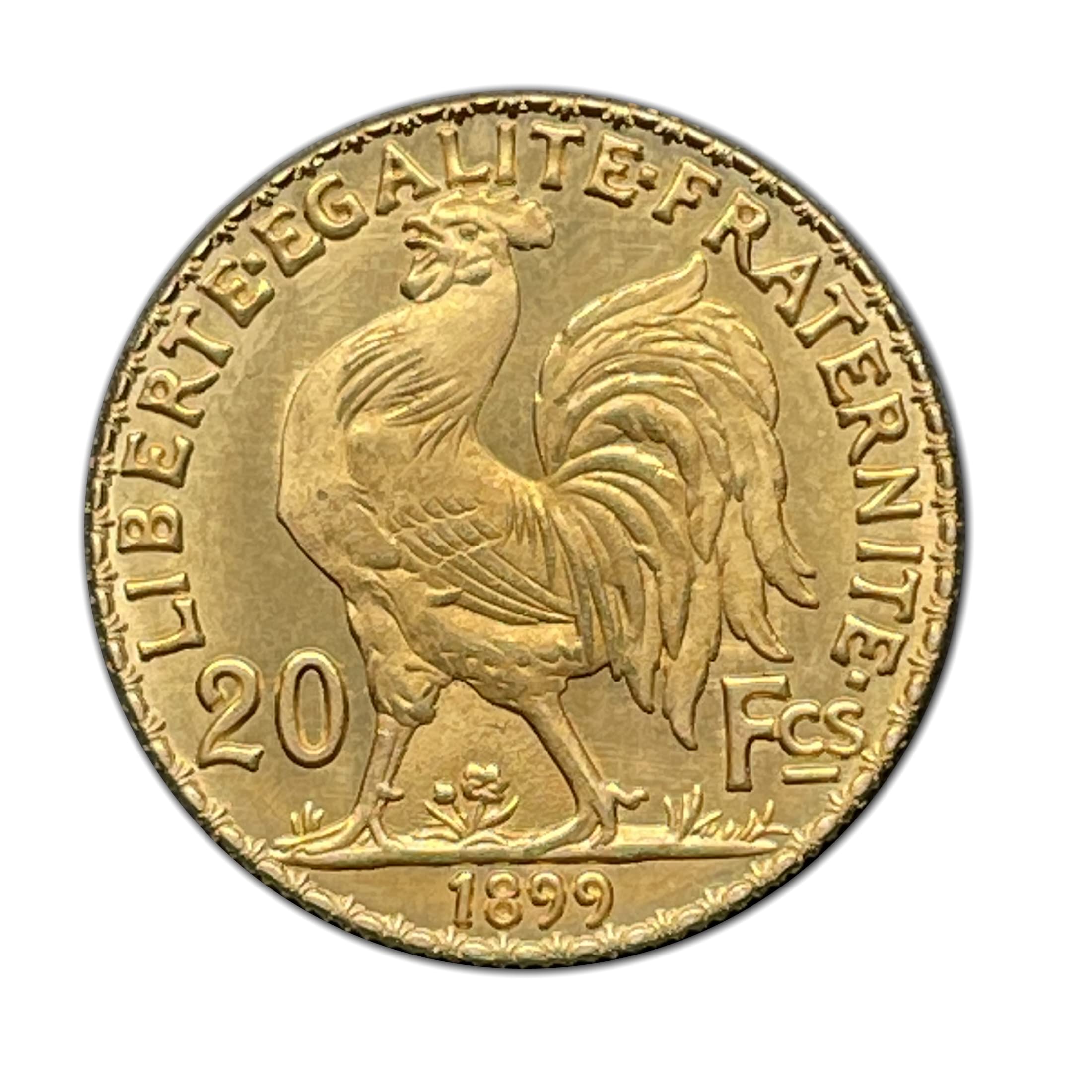 Réplique de haute qualité de la pièce historique France 1899 20 Francs Or Marianne Coq Troisième République en laiton.