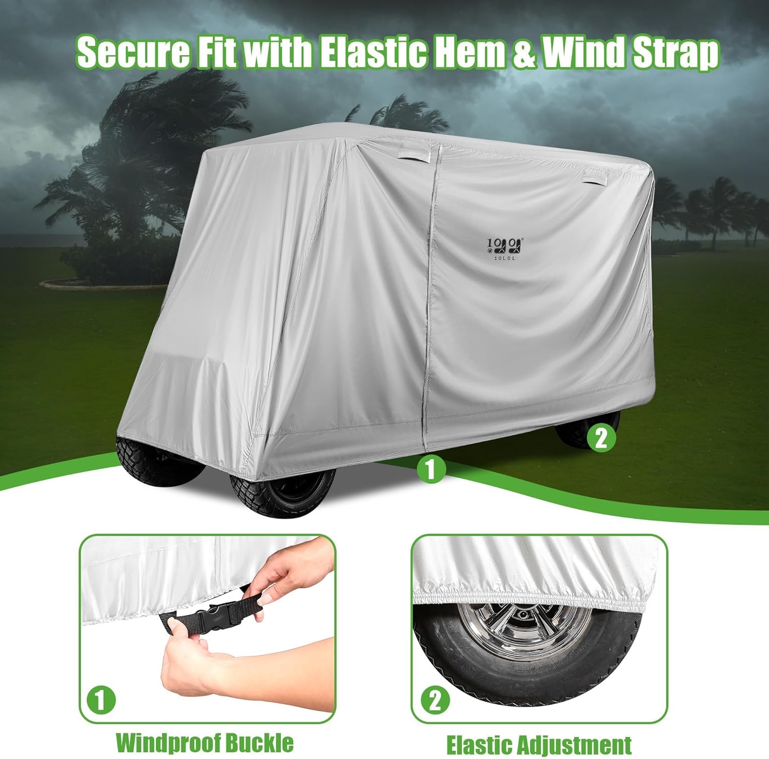 10L0L Golf Cart Cover 4+2 Passenger for Yamaha EZGO Club Car,Heavy Duty 420D Waterproof Oxford Fabric,Windproof Golf Cart Covers with 3 Zippers