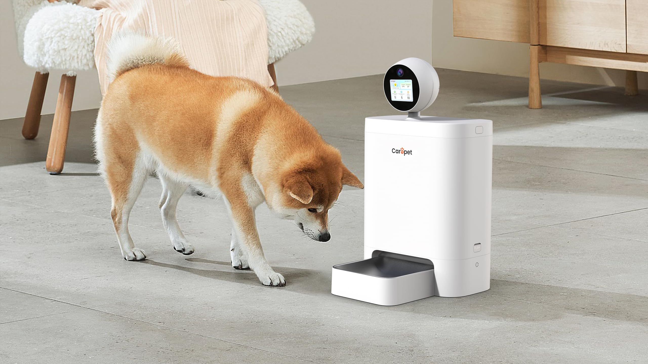 Carepet Distributore Cibo AI Pet Feeder PTC01 5,7L con Telecamera 2K QHD, WiFi 2.4G/5G, Visione Notturna, AI 360°, Registrazione Vocale, Anti-Inceppamento