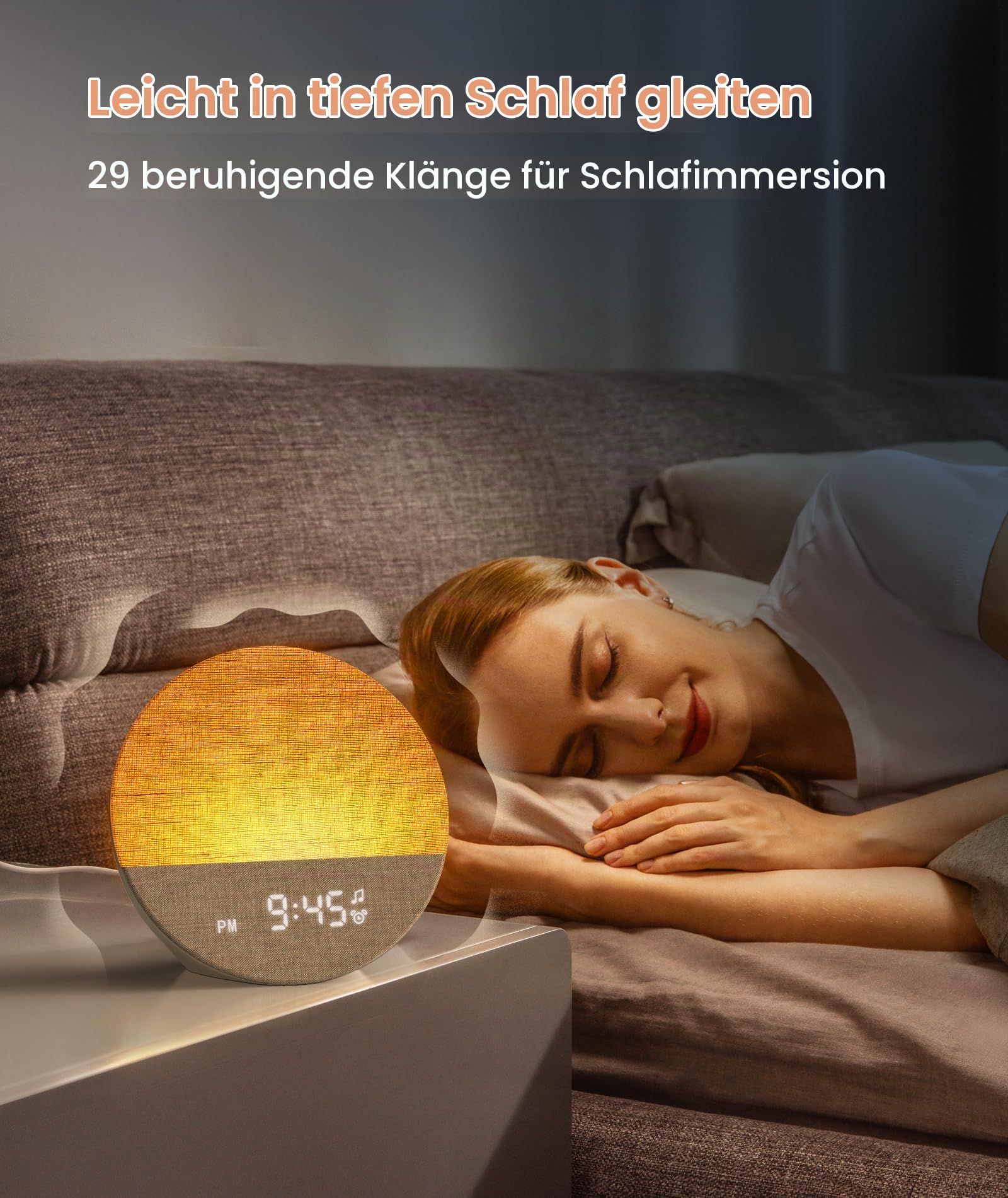 Dreamegg Sunrise 1 Lichtwecker Sonnenaufgang White Noise Machine, 29 Beruhigende Klänge, Anpassbare Schlafroutinen, Weißes Rauschen Gerät Dimmbares Nachtlicht, Wake Up Light Wecker (Khaki)