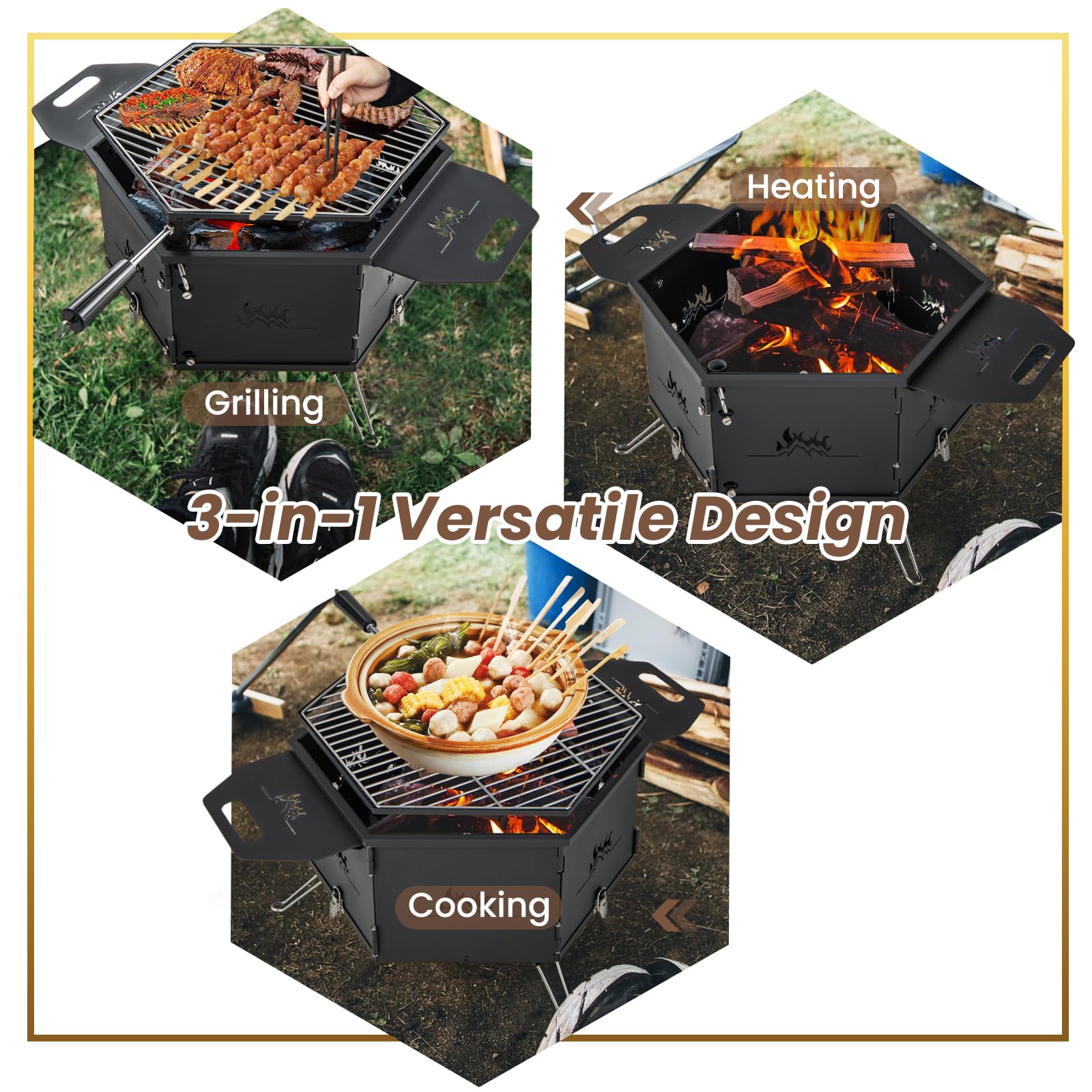 KOMFOTTEU Barbacoa de Carbón Grande 2 en 1 con Parrilla Giratoria 360° | Barbacoa de Camping de Acero al Carbono, 77 x 74 x 38 cm, Negro