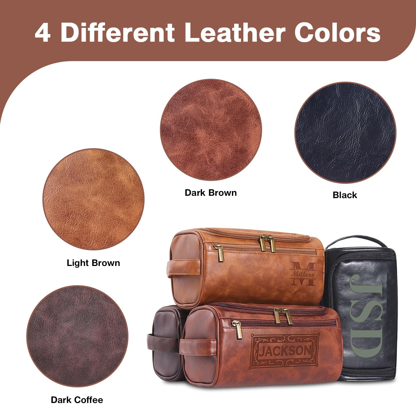 Neceser de piel personalizado para hombre con gancho, regalos para padrinos de boda, bolsa de viaje con nombre grabado con láser, regalo de cuero con monograma, regalo de aniversario para él, marido