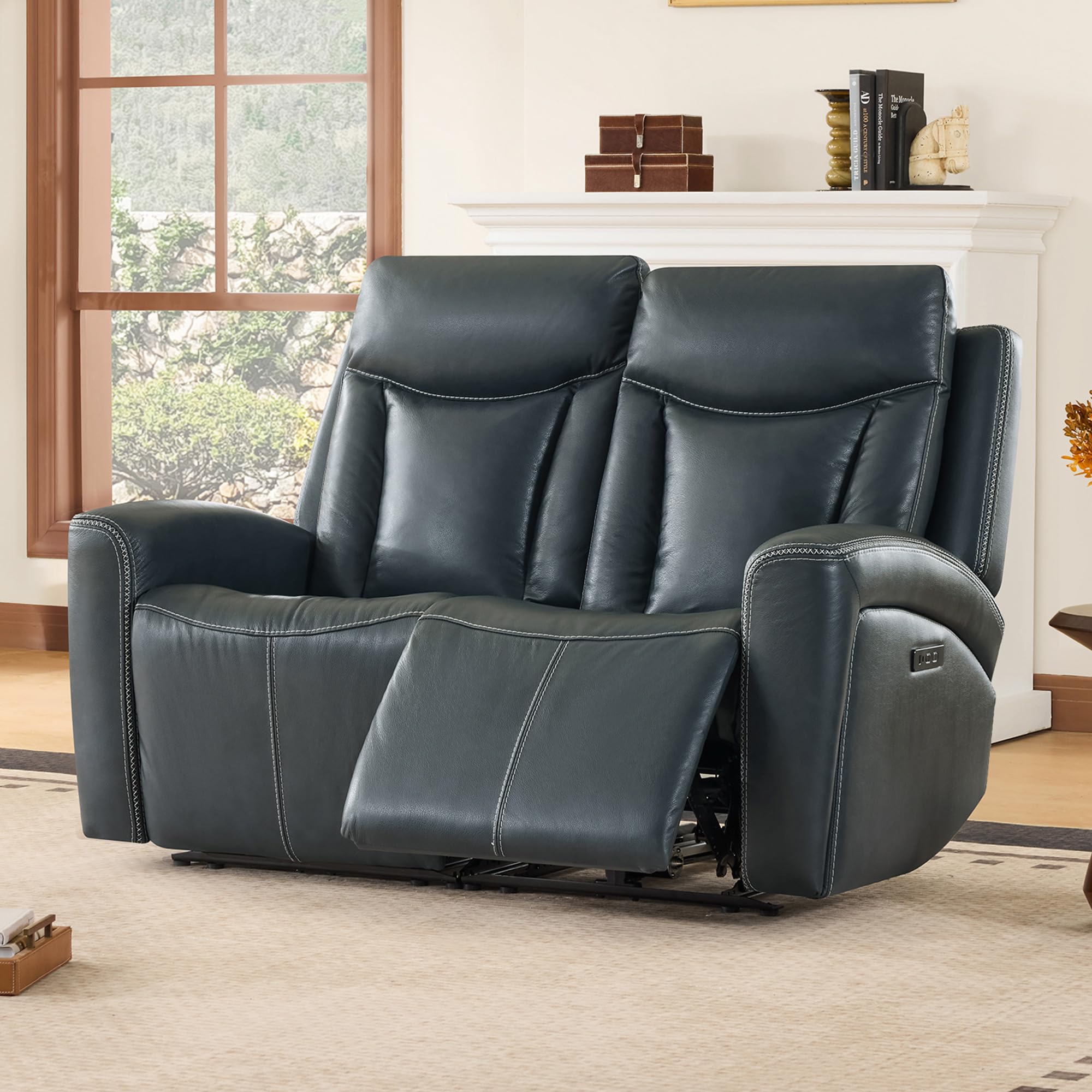 CHITA Zero Gravity Leather Power Reclining Sofa, Loveseat, Navy