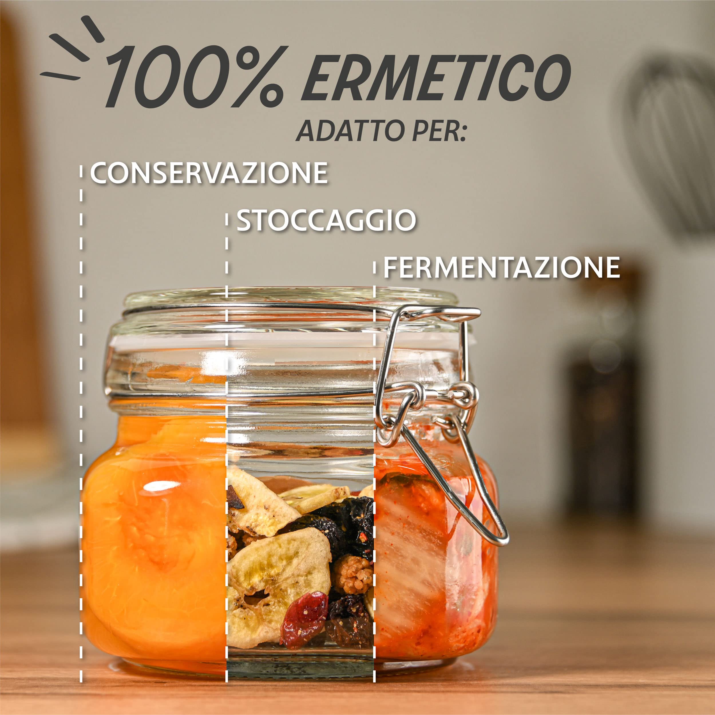 Praknu 6 Barattoli Ermetici con Chiusura a Clip da 500ml - Con Etichette, Pennarello e Guarnizioni di Ricambio - Salvaspazio grazie alla Forma Angolare