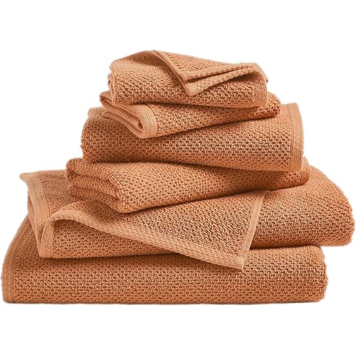 Great Bay Home 100% Cotton 6 Piece Towel Set - Absorbent, Quick-Drying, Durable Bath Towels for Bathroom Decor - Low-Twist, Two-Ply Fibers (Clay)