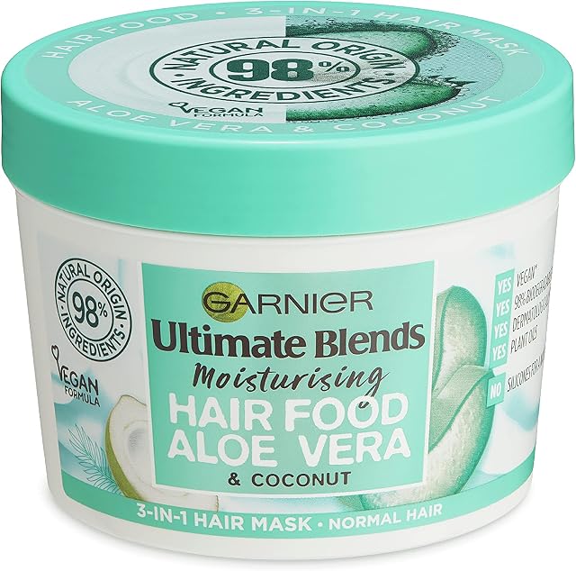 Garnier Ultimate Blends Hair Food, Aloe Vera 3-in-1 Normal Hair Mask Treatment, 390 ml