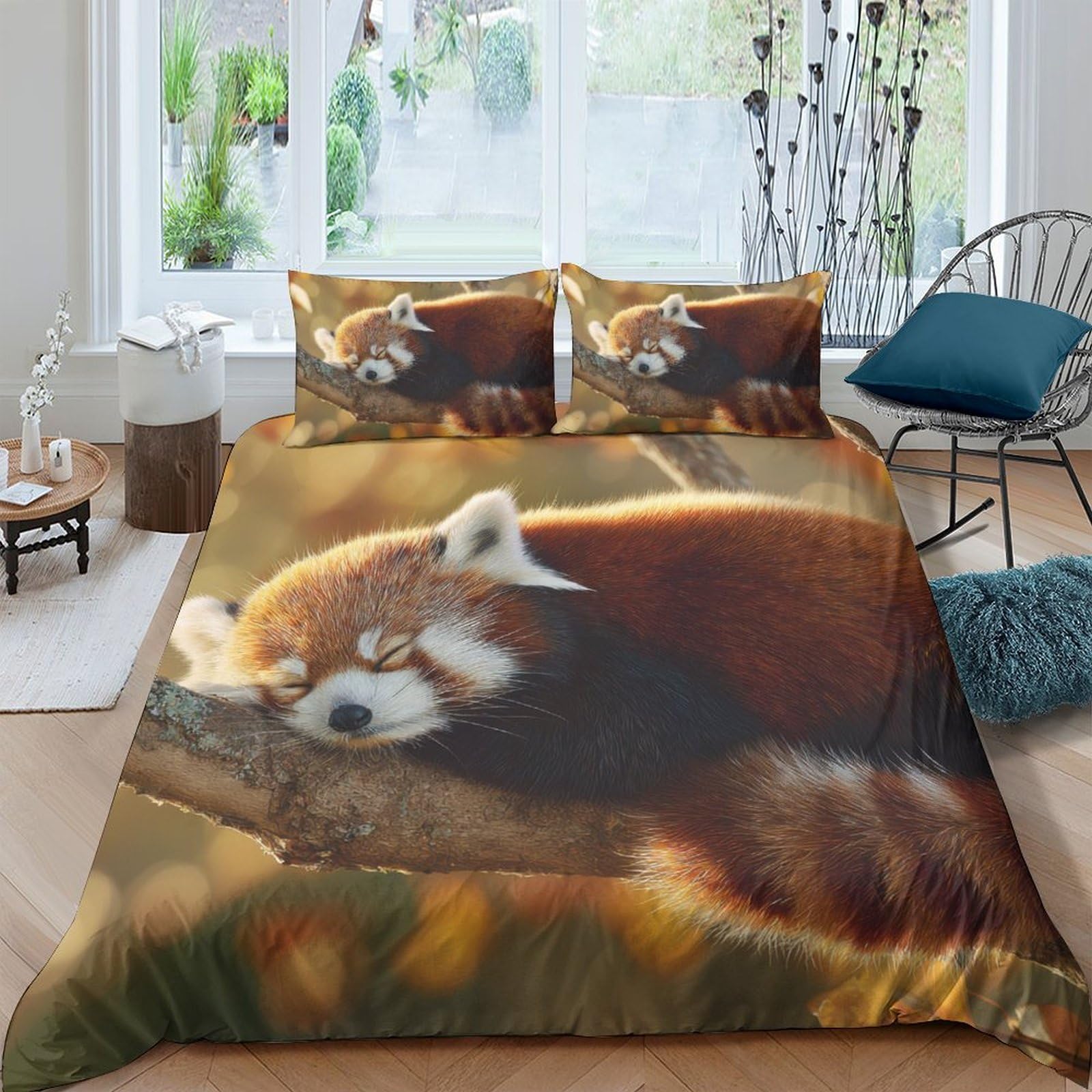 Ctjqhvkz Style-10 3D Printed Red Panda Fitted Sheet Microfiber Soft Breathable Autumn Forest Bed Cover For Bedroom Guest Dorm Decor Single（135X200cm）